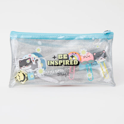 Estojo Caneta - Clips - Adesivos - Com muito brilho - Be inspired