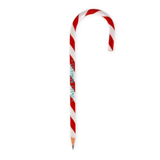 Legami Sweet Memories CAP0001, lápis HB de Natal em forma de bengala doce com riscas vermelhas e brancas, vista frontal.