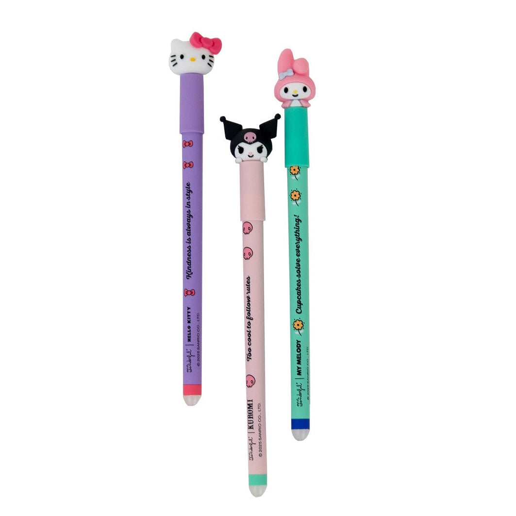 Conjunto de 3 canetas apagáveis Bo-Bo - Hello Kitty, My Melody e Kuromi