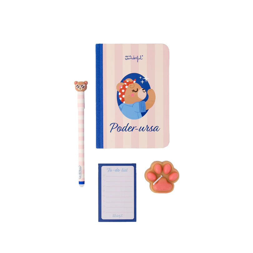 Kit caderno A6 + caneta apagável Bo-Bo + vela + to-do list - Poder-ursa