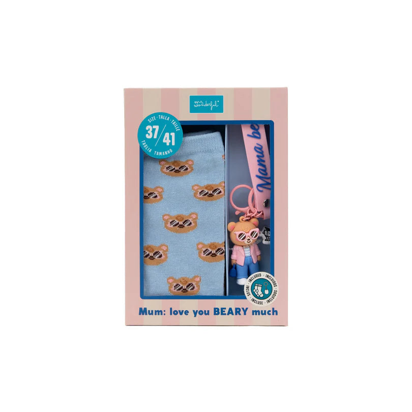 Kit de presente Meias + porta-chaves: Mamãe Ursa