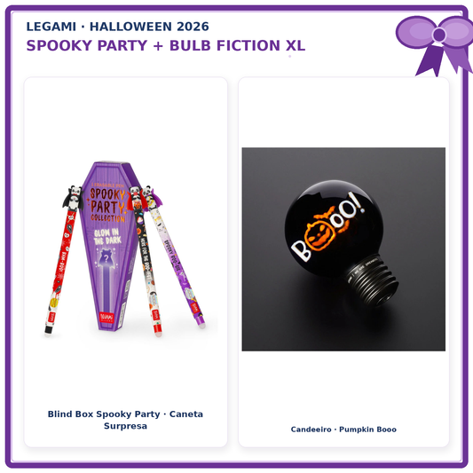 Pack Halloween Legami Spooky Party + Bulb Fiction XL – montagem de todos os artigos com canetas em destaque