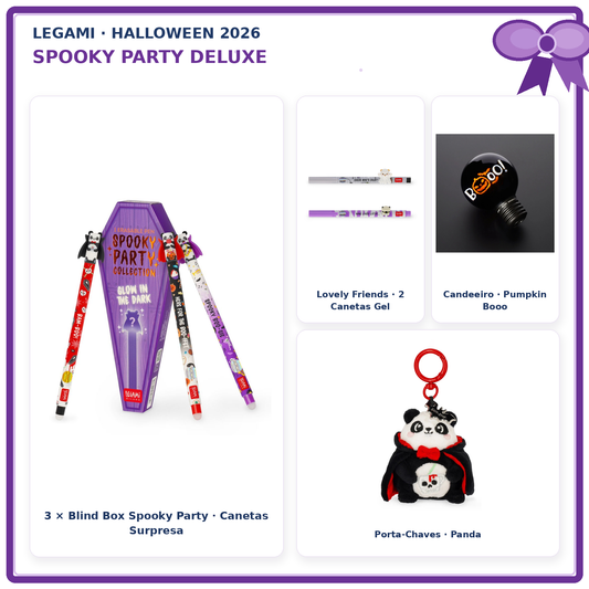 Pack Halloween Legami Spooky Party Deluxe – montagem de todos os artigos com canetas em destaque